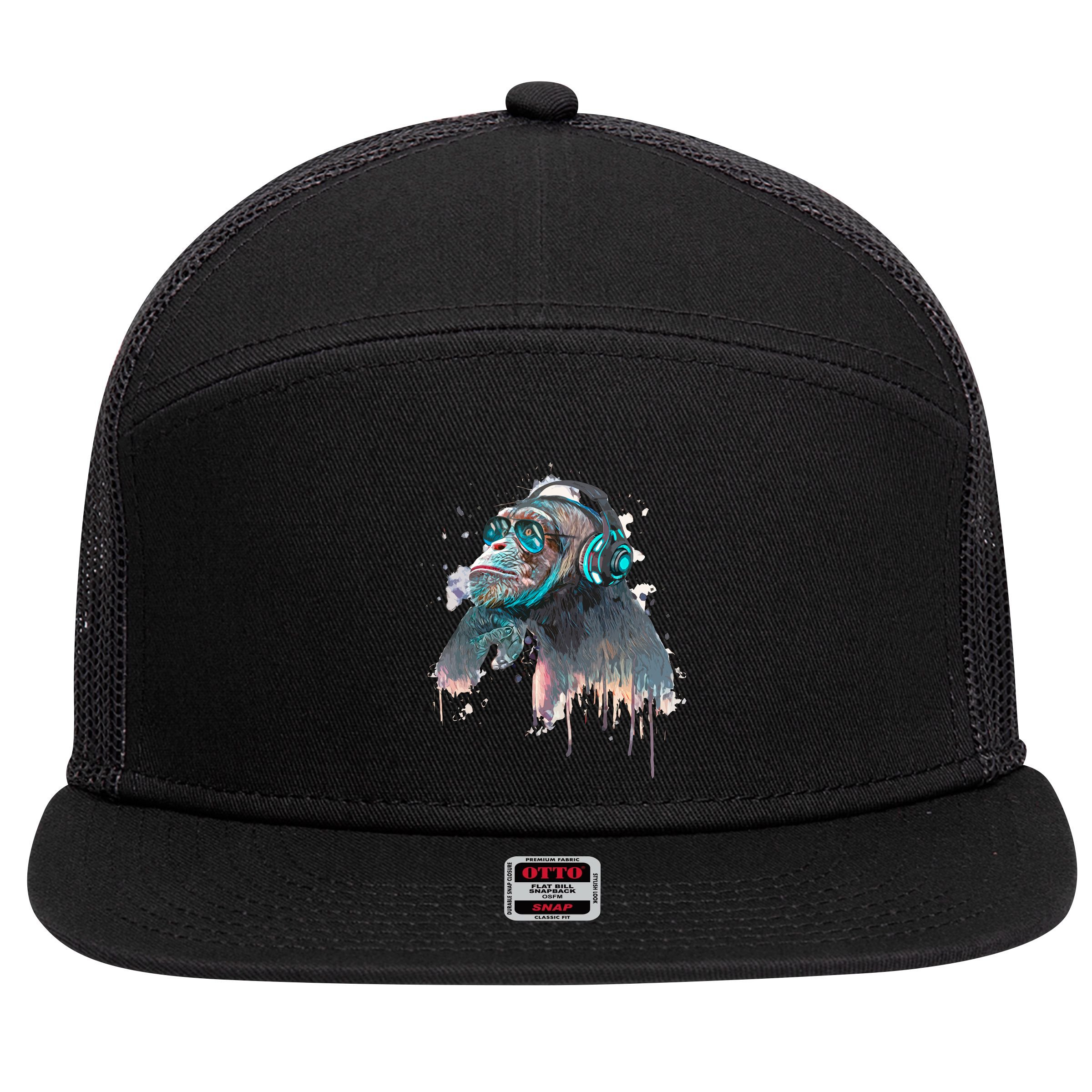 DJ Monkey Thinker Hipster 7 Panel Mesh Trucker Snapback Hat