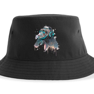DJ Monkey Thinker Hipster Sustainable Bucket Hat