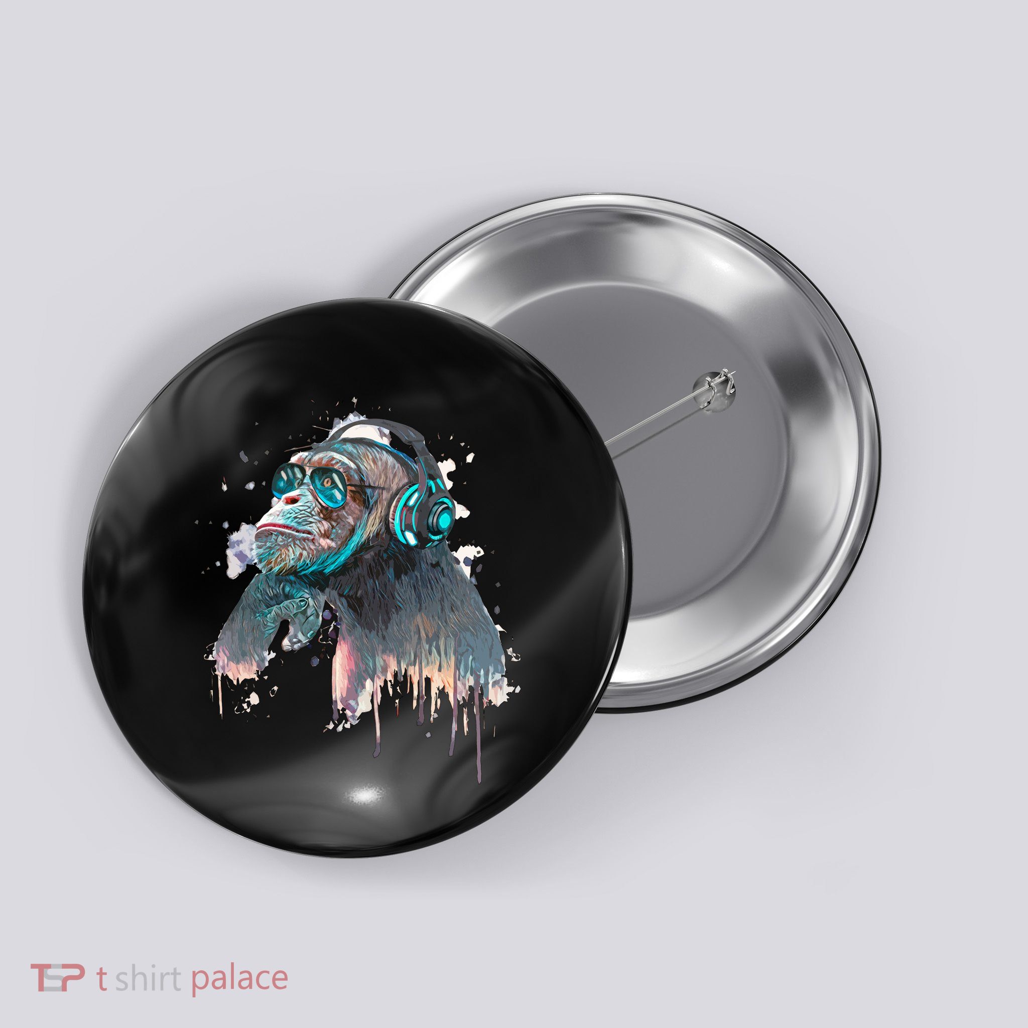 DJ Monkey Thinker Hipster Button