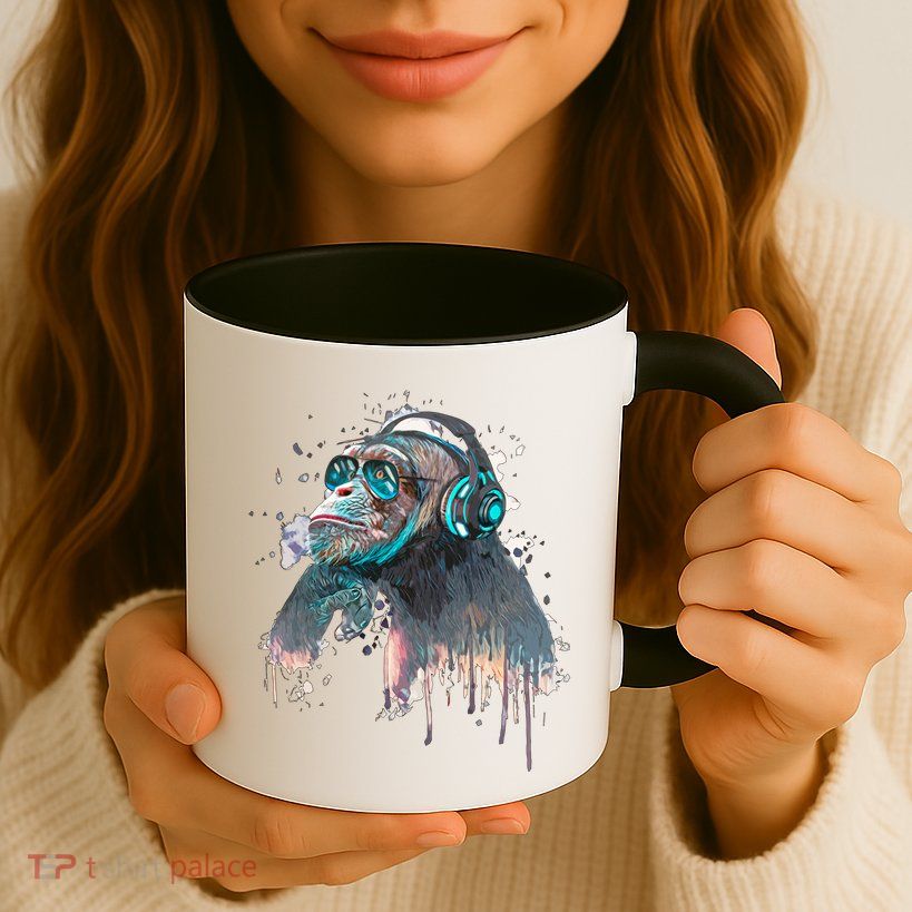DJ Monkey Thinker Hipster Mug
