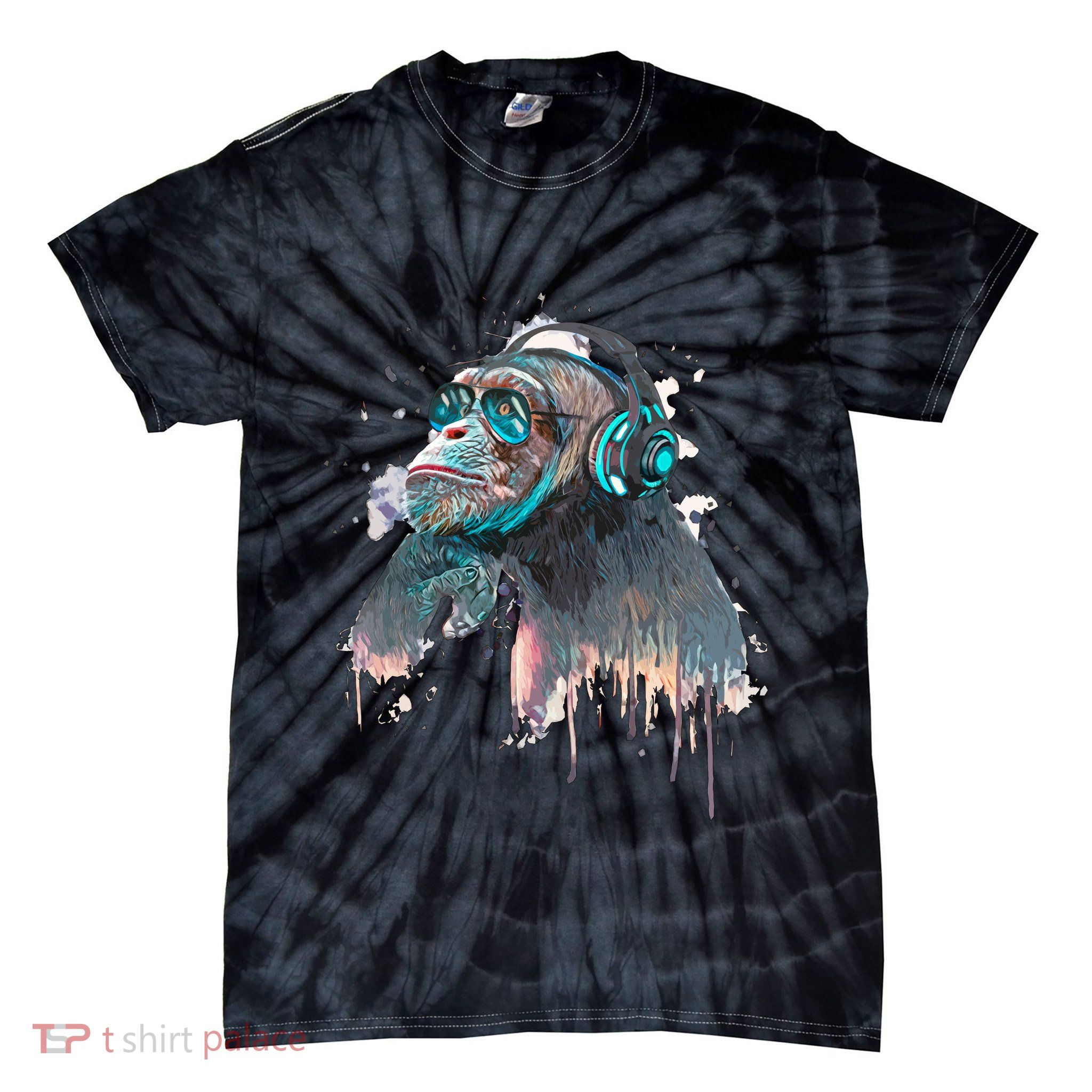DJ Monkey Thinker Hipster Tie-Dye T-Shirt