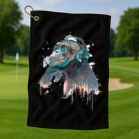 DJ Monkey Thinker Hipster Golf Towel