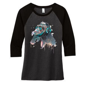 DJ Monkey Thinker Hipster Women's Tri-Blend 3/4-Sleeve Raglan Shirt