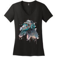 DJ Monkey Thinker Hipster Women's V-Neck T-Shirt