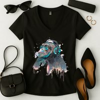 DJ Monkey Thinker Hipster Women's V-Neck T-Shirt