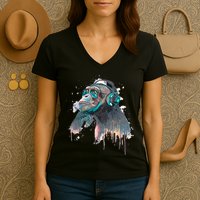 DJ Monkey Thinker Hipster Women's V-Neck T-Shirt