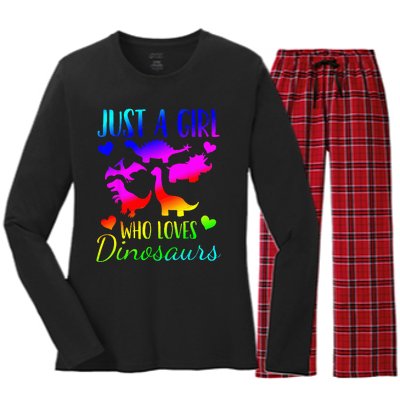 Dinosaur Just A Girl Who Loves Dinosaurs Women's Long Sleeve Flannel Pajama Set 