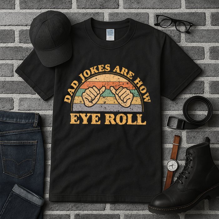 Dad Jokes Are How Eye Roll Fathers Day Vintage Retro Tall T-Shirt