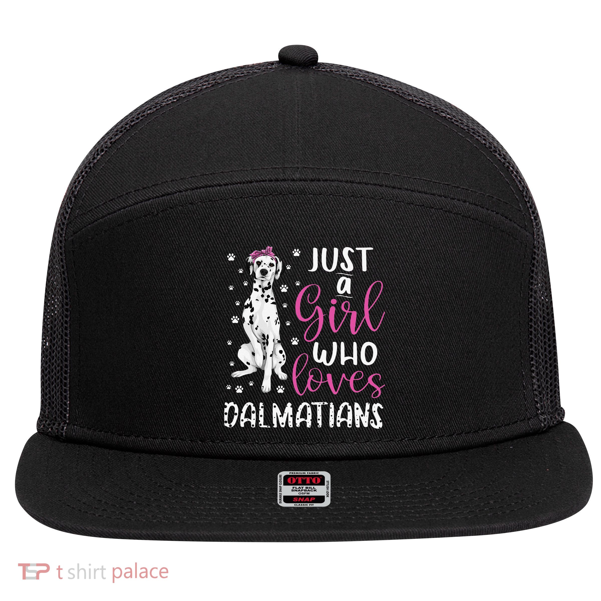 dalmatian Just A Who Loves dalmatians Dogs Lover 7 Panel Mesh Trucker Snapback Hat