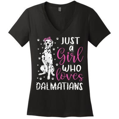 dalmatian Just A Who Loves dalmatians Dogs Lover Women's V-Neck T-Shirt