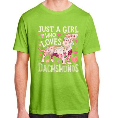 Dachshund Just A Who Loves Dachshunds Dog Flower Floral Gift Adult ChromaSoft Performance T-Shirt