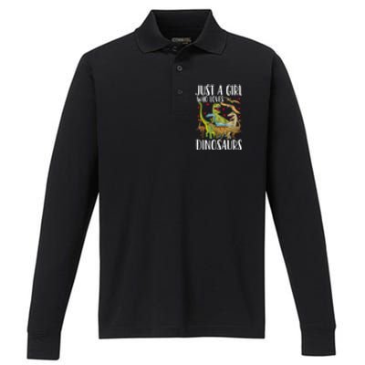 Dinosaur Just A Girl Who Loves Dinosaurs Brachiosaurus Performance Long Sleeve Polo