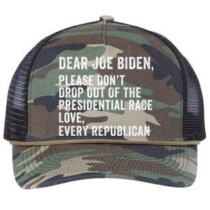 Dear Joe Biden Please DonT Drop Out Of The Presidential Race Love Republicans Retro Rope Trucker Hat Cap