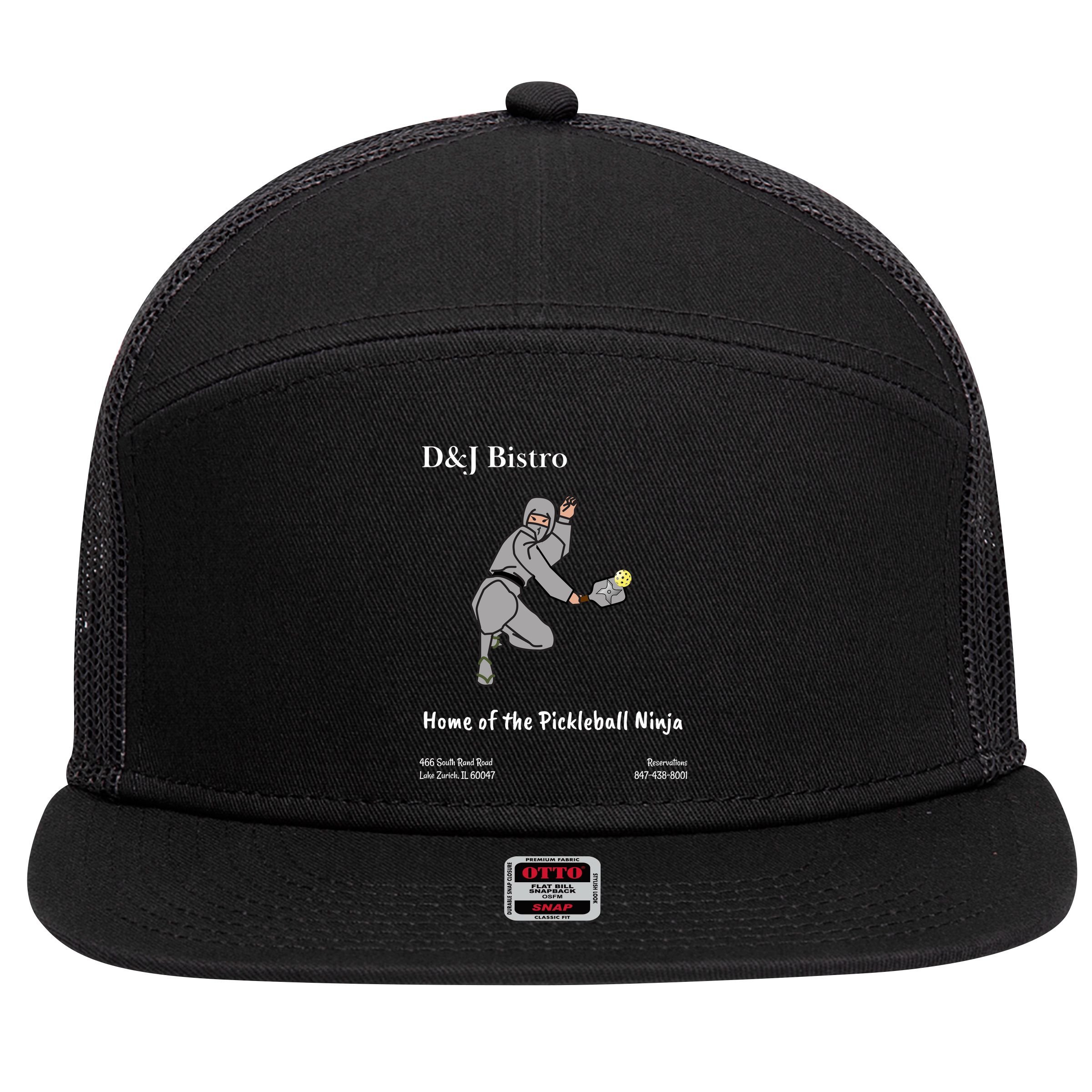 D & J Bistro Pickleball Ninja 7 Panel Mesh Trucker Snapback Hat