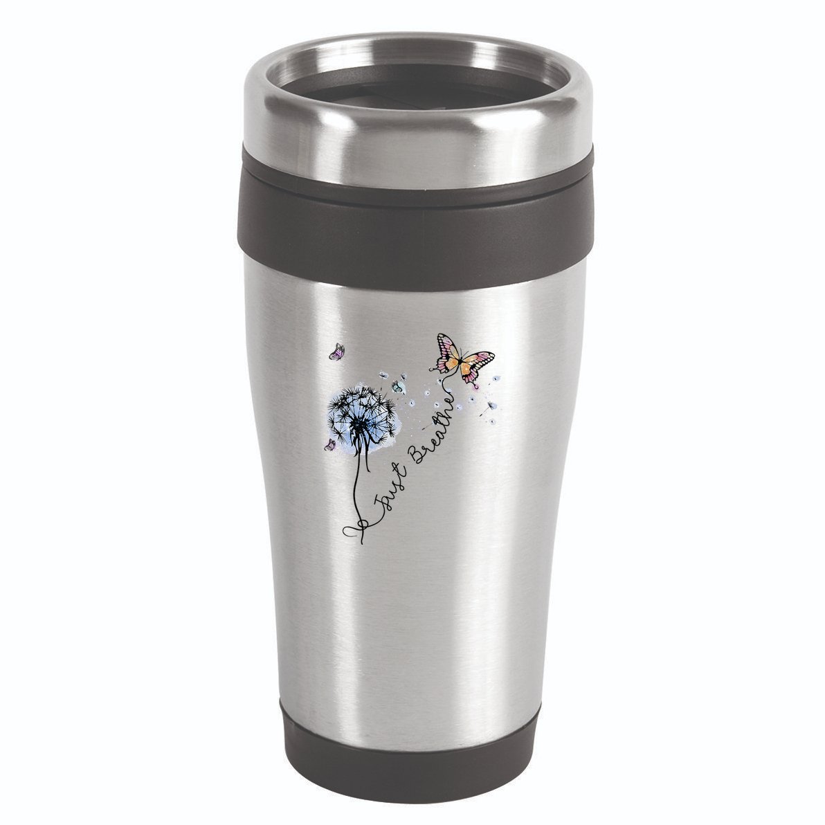 Dandelion Just Breathe Buttefly Inspiration Quotes 16oz Travel Tumbler