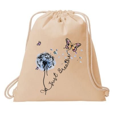 Dandelion Just Breathe Buttefly Inspiration Quotes Drawstring Bag
