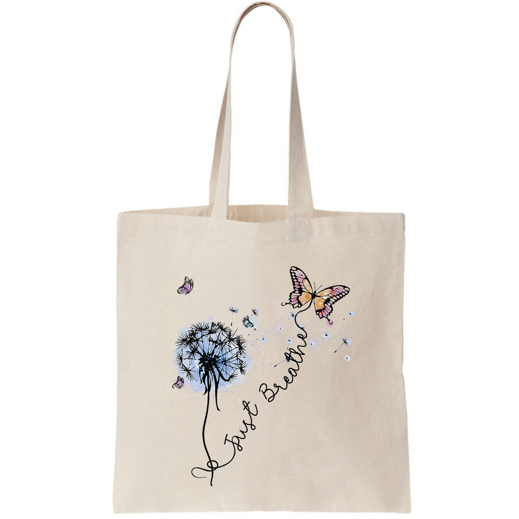 Dandelion Just Breathe Buttefly Inspiration Quotes Bag
