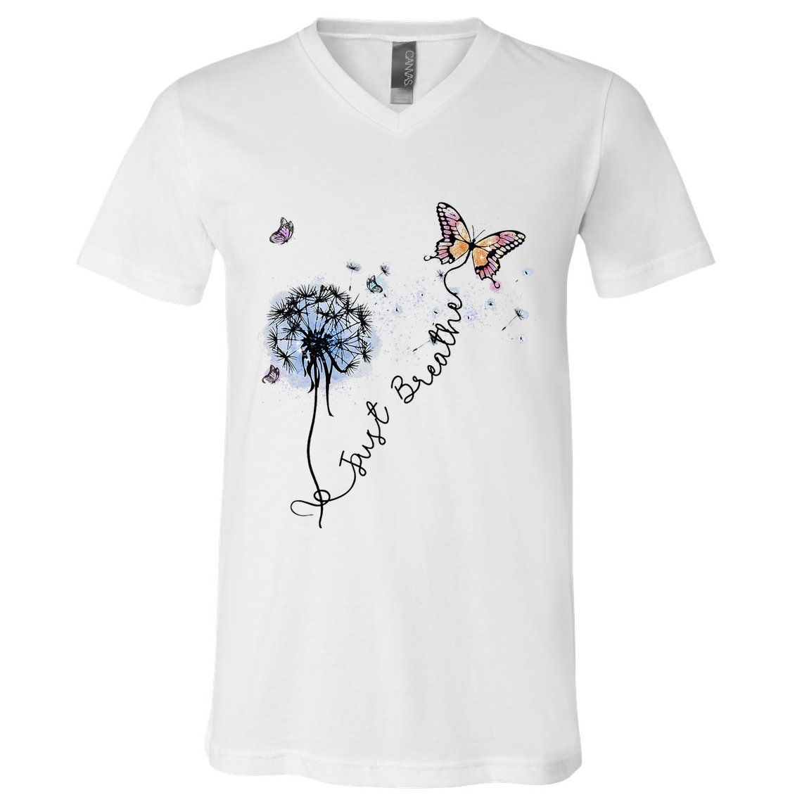 Dandelion Just Breathe Buttefly Inspiration Quotes V-Neck T-Shirt