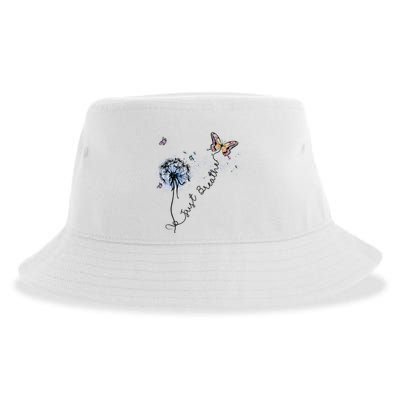 Dandelion Just Breathe Buttefly Inspiration Quotes Sustainable Bucket Hat