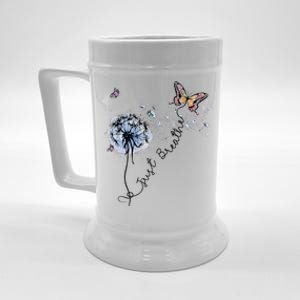 Dandelion Just Breathe Buttefly Inspiration Quotes Beer Stein