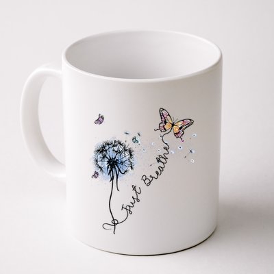 Dandelion Just Breathe Buttefly Inspiration Quotes Mug