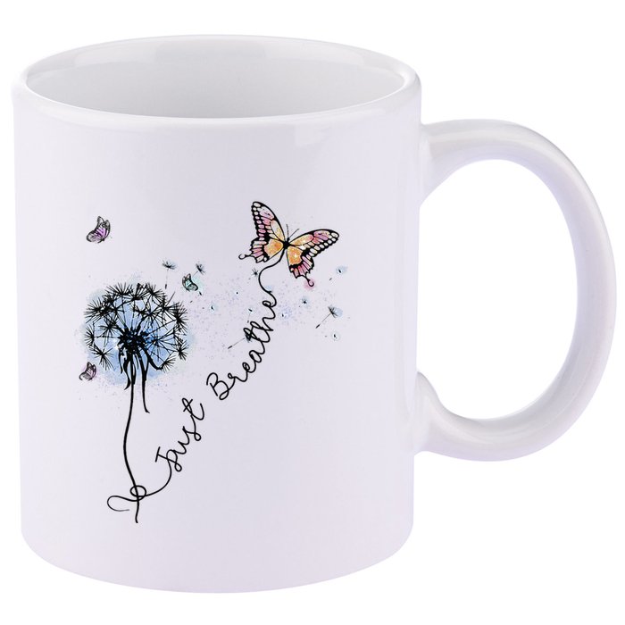 Dandelion Just Breathe Buttefly Inspiration Quotes 11oz C Handle Ceramic Mug