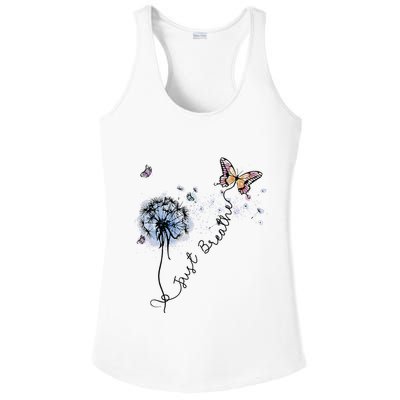 Dandelion Just Breathe Buttefly Inspiration Quotes Ladies PosiCharge Competitor Racerback Tank