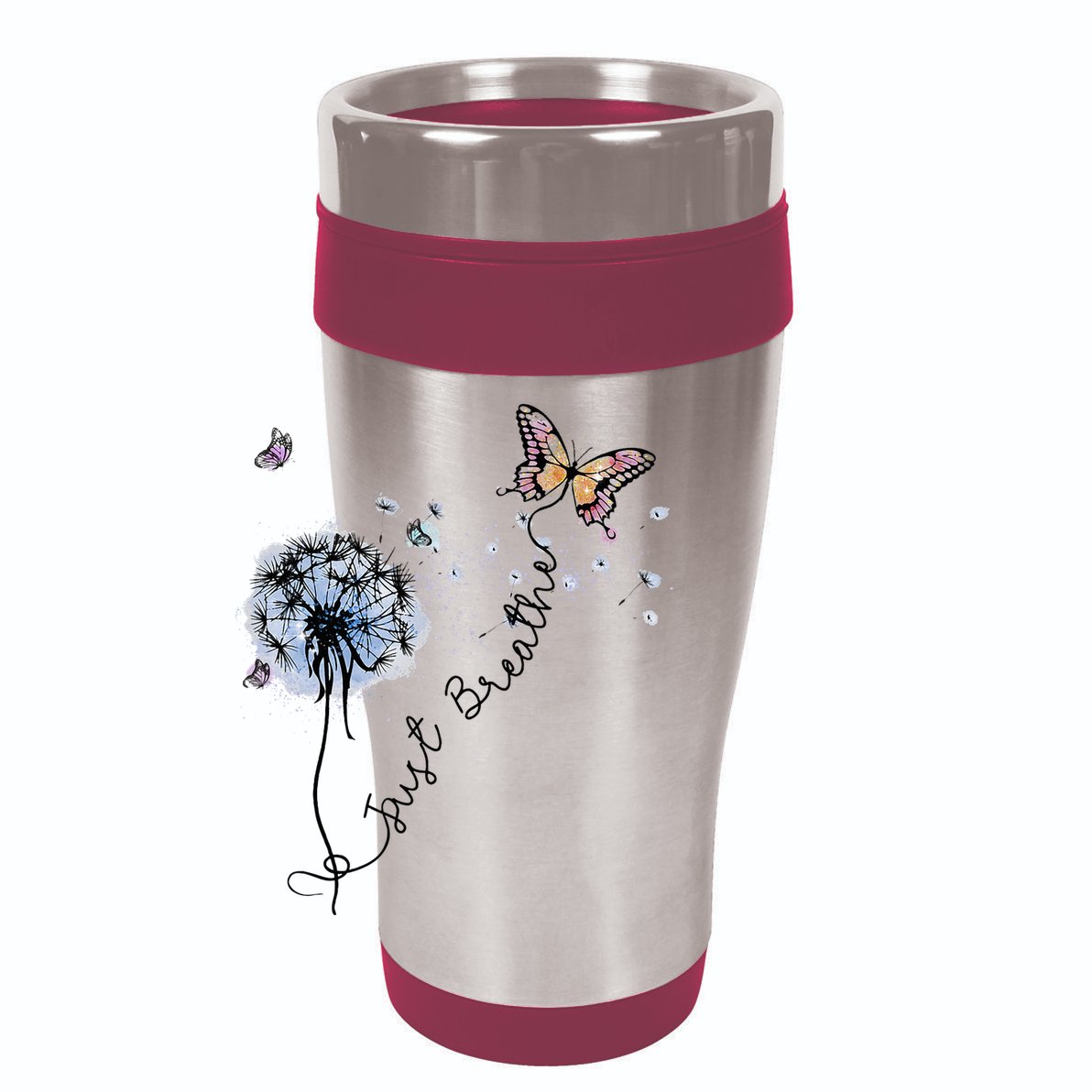 Dandelion Just Breathe Buttefly Inspiration Quotes 12oz Stainless Steel Coffee Mug