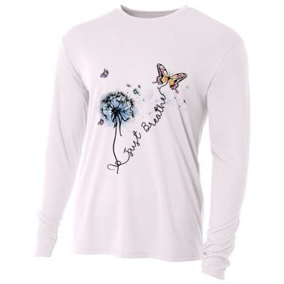 Dandelion Just Breathe Buttefly Inspiration Quotes Cooling Performance Long Sleeve Crew