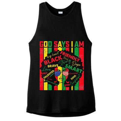 Distressed Juneteenth Black History Month God Says I Am Ladies PosiCharge Tri-Blend Wicking Tank