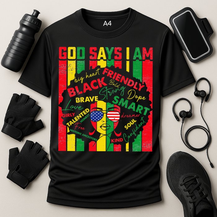 Distressed Juneteenth Black History Month God Says I Am Cooling Performance Crew T-Shirt