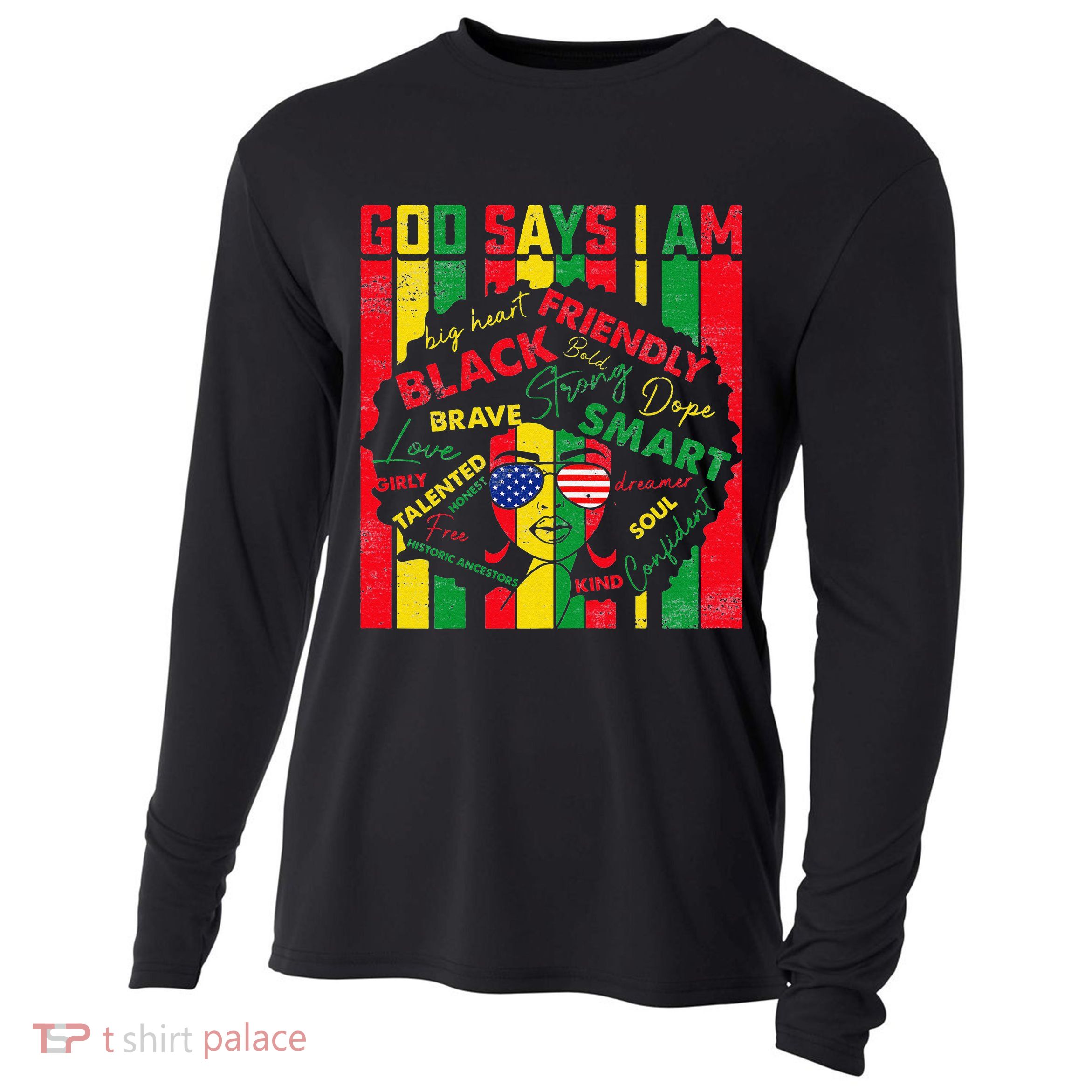 Distressed Juneteenth Black History Month God Says I Am Cooling Performance Long Sleeve Crew