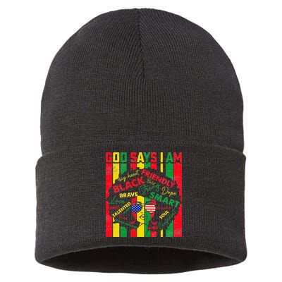 Distressed Juneteenth Black History Month God Says I Am Sustainable Knit Beanie