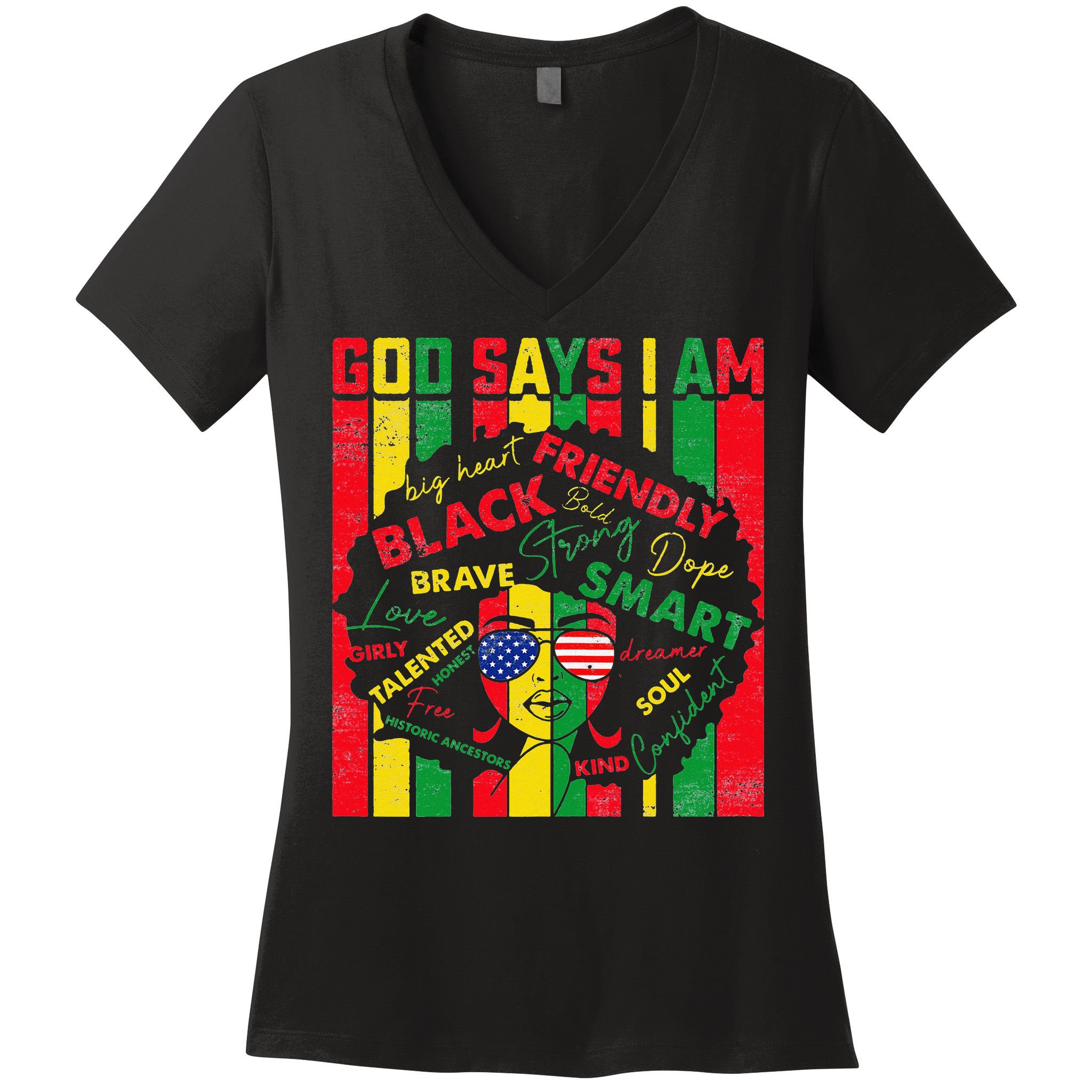 Distressed Juneteenth Black History Month God Says I Am Women's V-Neck T-Shirt