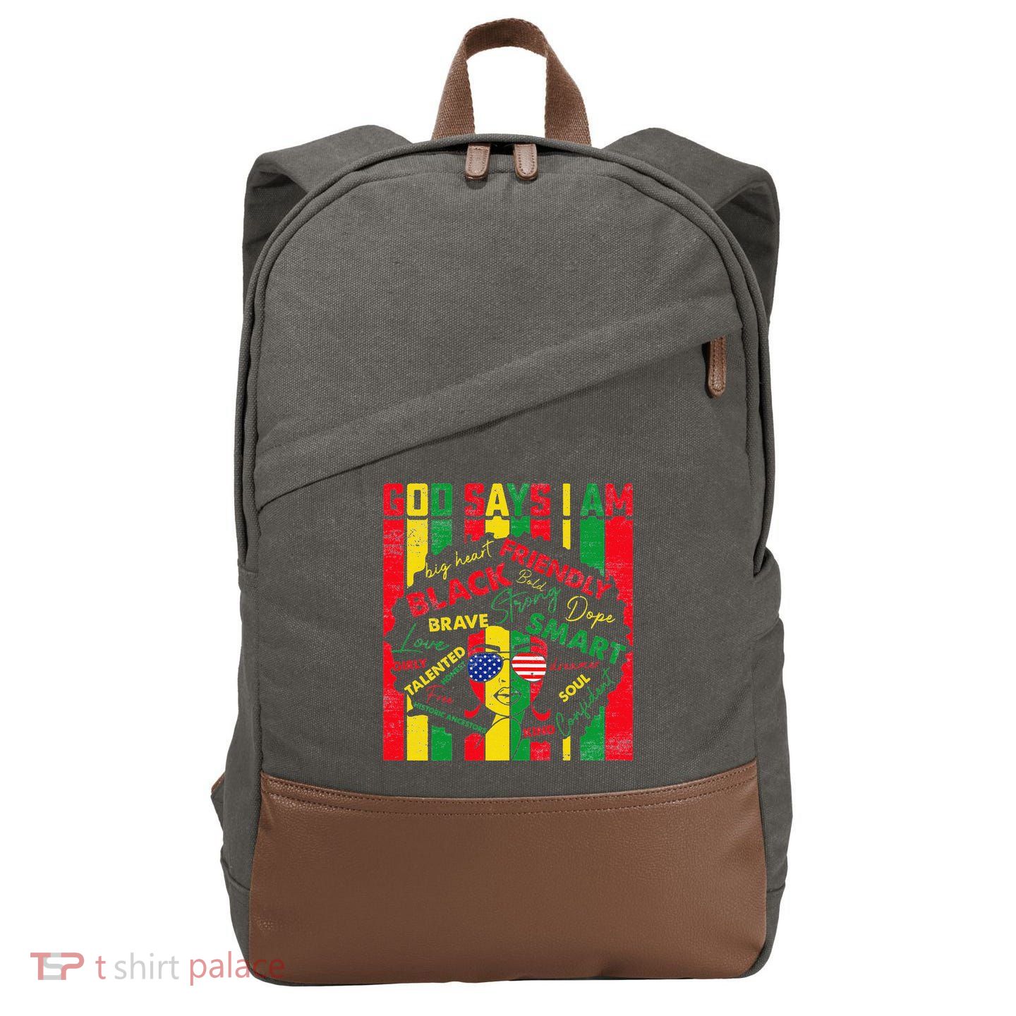 Distressed Juneteenth Black History Month God Says I Am Cotton Canvas Backpack