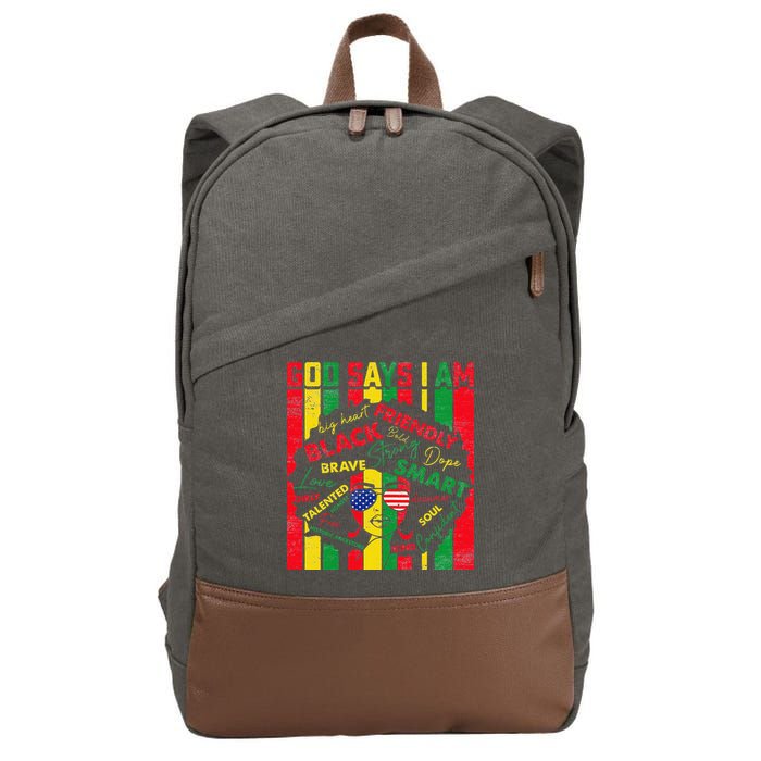 Distressed Juneteenth Black History Month God Says I Am Cotton Canvas Backpack