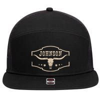 Distressed Johnson Cowhide Name Proud Bullskull Cow 7 Panel Mesh Trucker Snapback Hat