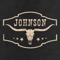 Distressed Johnson Cowhide Name Proud Bullskull Cow 7 Panel Mesh Trucker Snapback Hat
