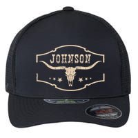 Distressed Johnson Cowhide Name Proud Bullskull Cow Flexfit Unipanel Trucker Cap