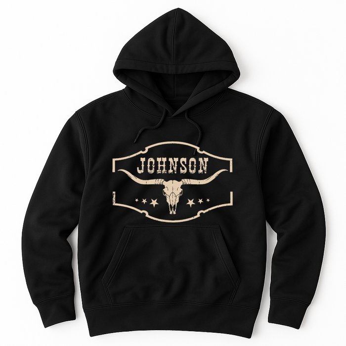Distressed Johnson Cowhide Name Proud Bullskull Cow Hoodie