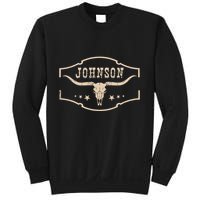 Distressed Johnson Cowhide Name Proud Bullskull Cow Sweatshirt