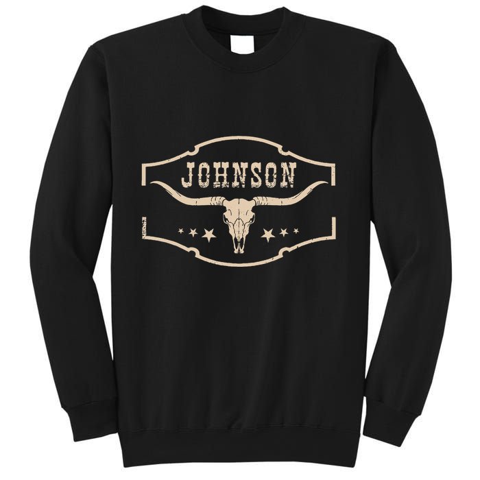Distressed Johnson Cowhide Name Proud Bullskull Cow Sweatshirt