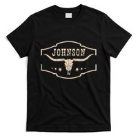 Distressed Johnson Cowhide Name Proud Bullskull Cow T-Shirt