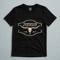 Distressed Johnson Cowhide Name Proud Bullskull Cow T-Shirt