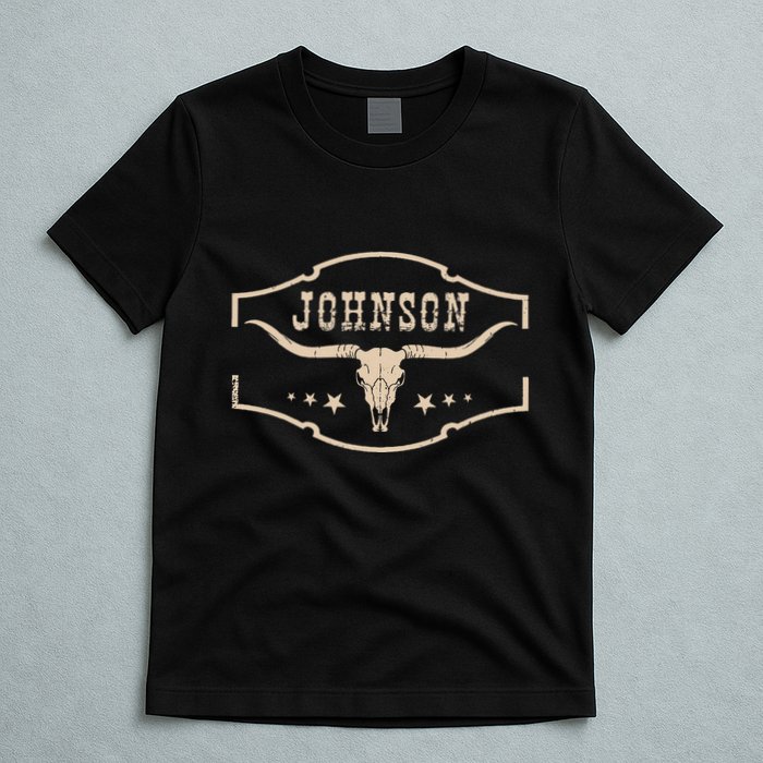 Distressed Johnson Cowhide Name Proud Bullskull Cow T-Shirt