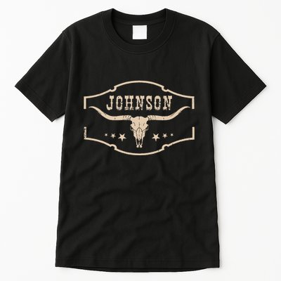 Distressed Johnson Cowhide Name Proud Bullskull Cow Tall T-Shirt