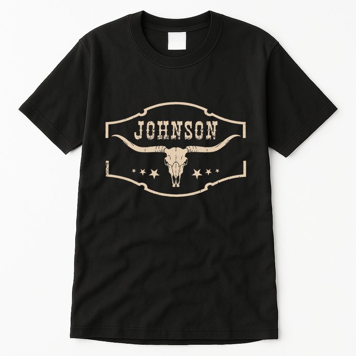 Distressed Johnson Cowhide Name Proud Bullskull Cow Tall T-Shirt