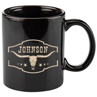 Distressed Johnson Cowhide Name Proud Bullskull Cow 11oz C Handle Ceramic Mug