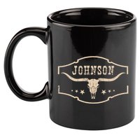 Distressed Johnson Cowhide Name Proud Bullskull Cow 11oz C Handle Ceramic Mug