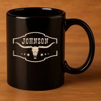 Distressed Johnson Cowhide Name Proud Bullskull Cow 11oz C Handle Ceramic Mug
